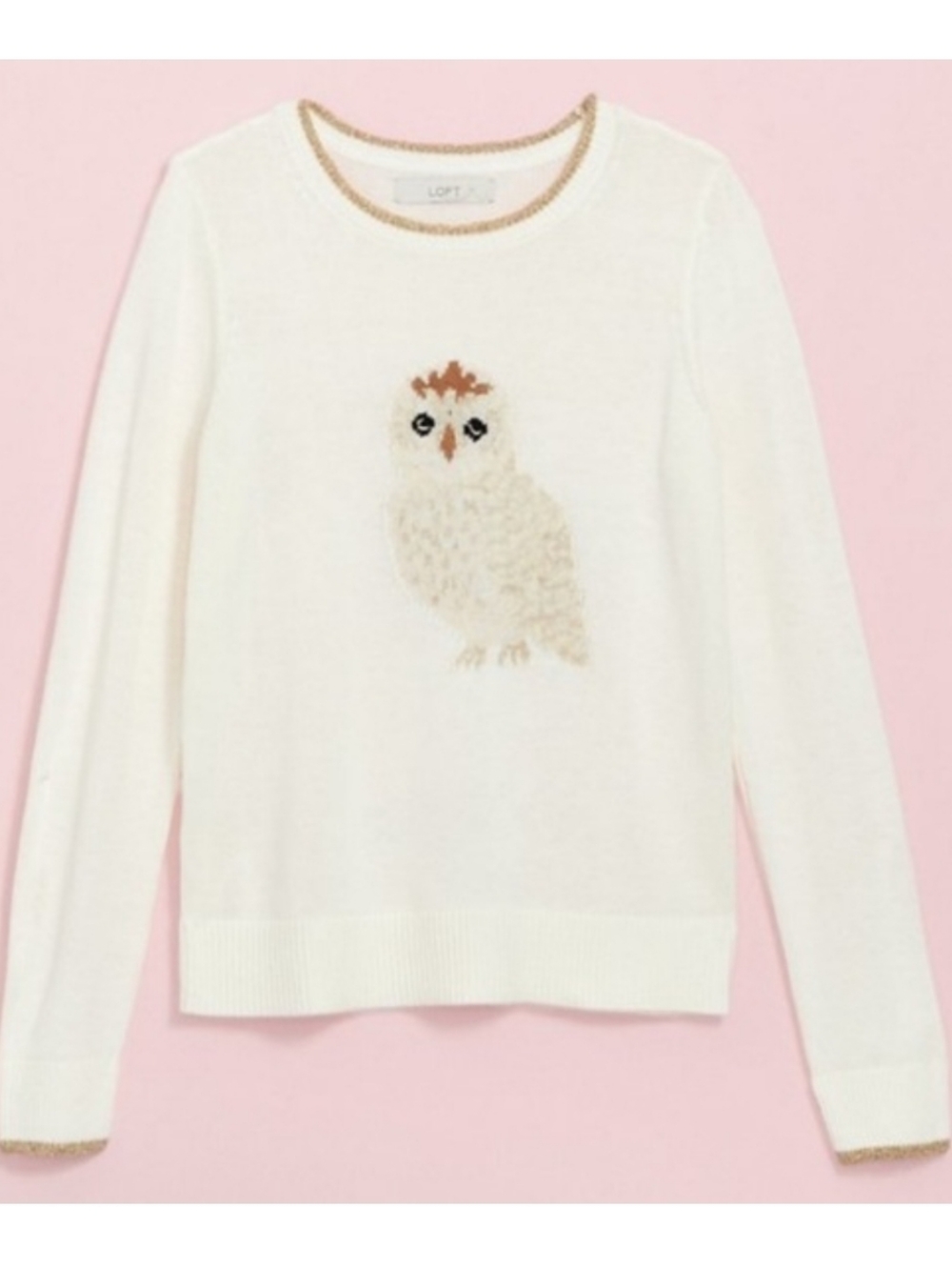 LOFT | Ivory Owl Sweater Sz XS